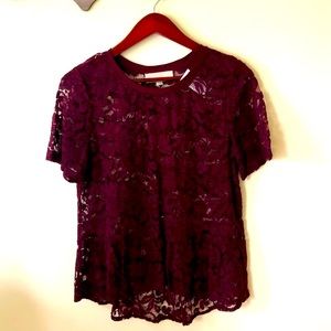 NWT LOFT Wine Lace Short Sleeve Top
